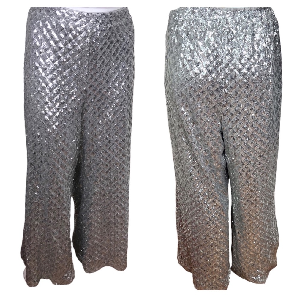 Eloquii Size 26 Renaissance Ready GLAM Silver Sequin Wide Leg Party Pants Plus - Picture 2 of 13